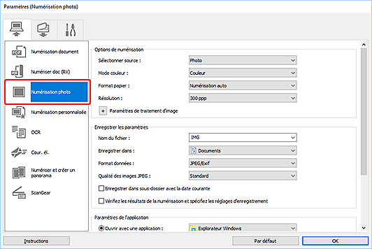 figure : boîte de dialogue Paramètres